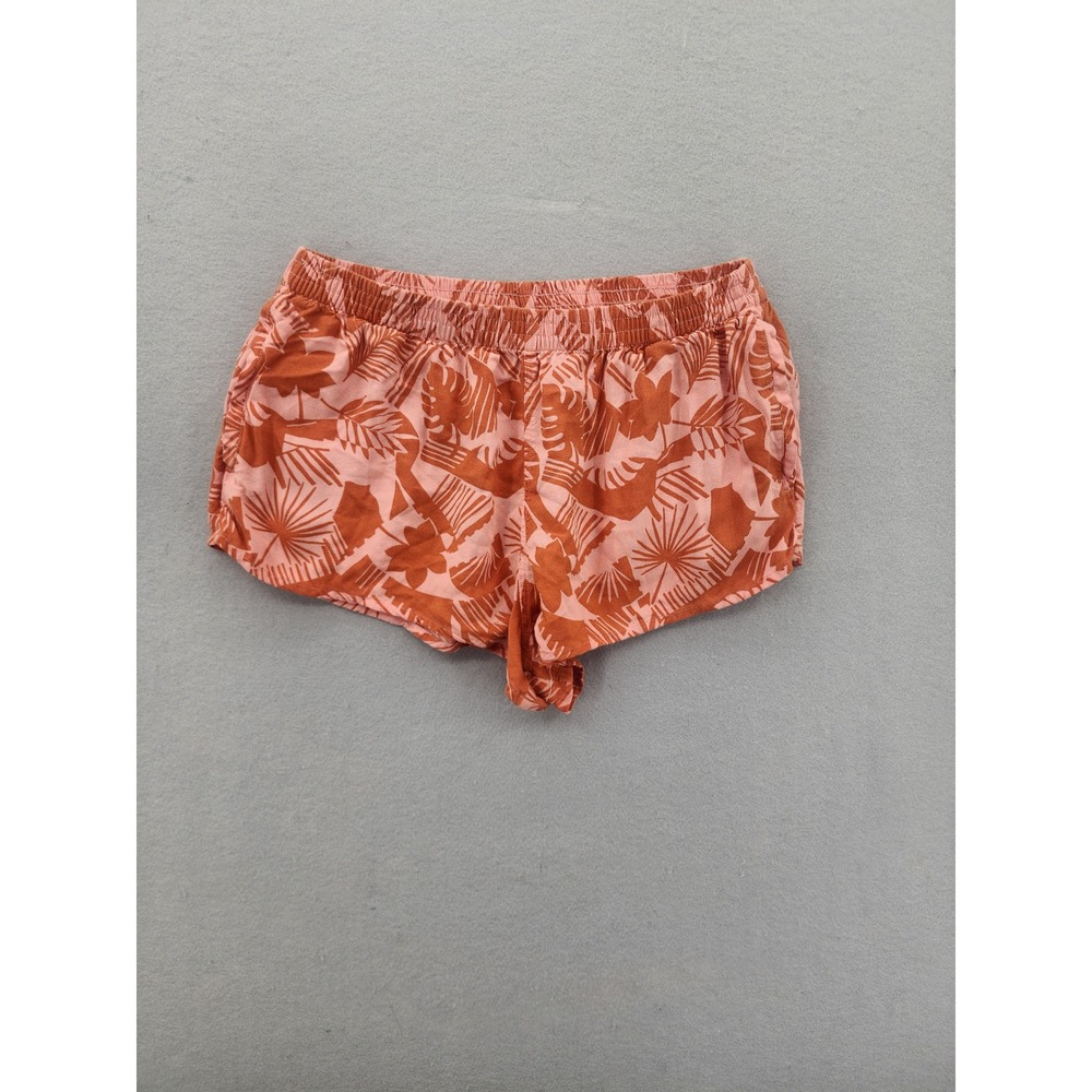 Volcom‎ Tropical Leaf Print Shorts Rust Orange Peach Elastic Waist SM Boho Surf